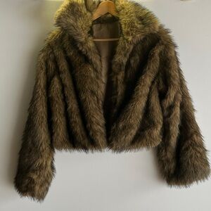 Elegant Faux Fur Teddy Jacket - Dark Brown
